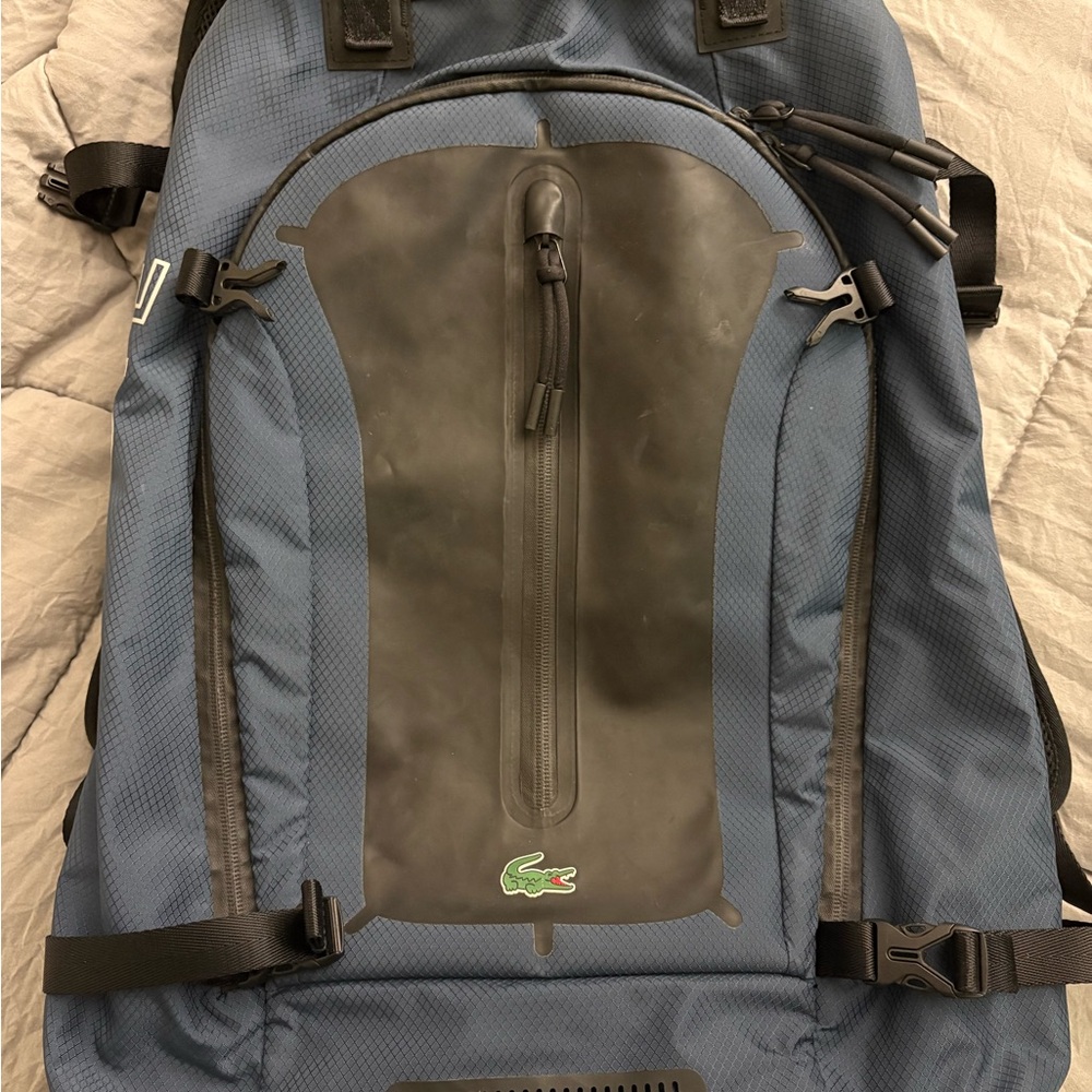 Lacoste Blue and Black Men's Casual Backpack with Crocodile Logo